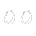 Minimalist double circle line earrings in S925 sterling silver with a modern polished finish - 925 Silver / Platinum Silver (ES514-Platinum Silver)