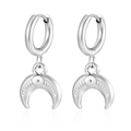 Silver stainless steel hoop earrings with crescent moon charms for women stylish jewelry - Small Crescent Moon (MS-680) / Steel