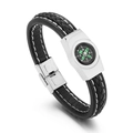 Pulsera robusta de cuero trenzado para hombre con brújula funcional y acero inoxidable - 19cm / Color Acero (KB163183-YY)