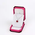 Red heart pendant necklace with silver chain in a pink velvet octagonal jewelry box - Large Pendant Box / Rose With White Interior