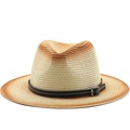 Classic unisex gradient straw fedora hat with black leather band and metal buckle - M (56-58cm) / Light Beige Brown Gradient (05)