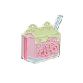 Cute enamel pin featuring a pink strawberry milk box with a cartoon frog face design - XZ8534-Frog Strawberry Milk