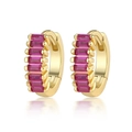 925 silver huggie earrings in gold finish with square pink zirconia stones - Gold/Red