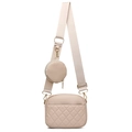 Sac bandoulière matelassé beige avec sangle large et porte-monnaie rond en studio - Kaki