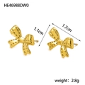 14K gold plated stainless steel bow stud earrings with textured finish measuring 1.7cm - HE46988DW0 Gold Wide Edge Bow
