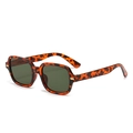 Retro rectangular tortoise shell sunglasses with dark green lenses and metal rivets - Leopard Frame Green Lens