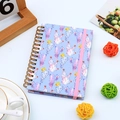 Portable A6 spiral notebook with blue cactus cover, gold coil, and pink elastic strap - Cactus - Blue
