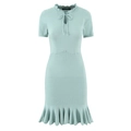 Minzgrünes Kurzarm-Strickkleid mit Rüschensaum und Bindekragen für Damen im Sommer - S / Himmelblau