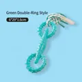 Green slipper-shaped dog chew toy with dual spiked rings and durable braided rope handle - Double Ring with Rope Style / Green