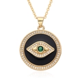Detail of evil eye necklace with green gemstone and sparkling zircon in golden frame - Gold Black Base Green Stone Style (g018)