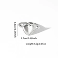 Detail view of silver heart ring with beaded edges showing dimensions 1.3cm and 1.7cm - Heart Beaded Edge (#0320)
