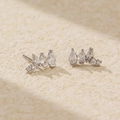 Silver irregular S925 earrings with teardrop and round zircons for layered wear - 925 Silver / White Gold