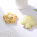 Detail of yellow teddy velvet flower accessory with a soft white pompom center - 8.5cm Single-sided (Turkish Curly) / Yellow