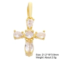 Golden cross pendant with clear crystals and shells, size 21.2x16mm, weight 2.0g - Pendant 4-X2469 (Gold Teardrop White Stone Cross)