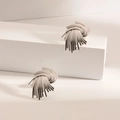 Modern silver plated stainless steel tassel earrings in abstract sunburst wheat design - 3D Vortex / Steel
