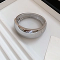 Detailopname van gepolijste zilveren ovale armband met scharniersluiting op witte achtergrond - Ronde Stijl / Zilver