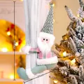 Groene kerstkabouter gordijnhouder met bel en ruitpatroon, 35 cm hoog, 84 g gewicht - Kerstman