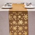 Detail showing gold snowflake pattern on brown velvet table runner for Christmas table decor - Gold Snowflake