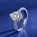 Silver-colored halo ring featuring a pear-cut moissanite stone and pave accents - Water Droplet Full Diamond [white Gold] Ljz-168 / Adjustable Open