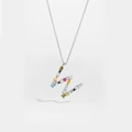 S925 sterling silver letter W necklace with vibrant multi-colored zircon stones - Silver Letter W