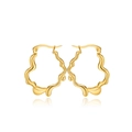Detailed view of golden irregular liquid metal wave hoop earrings with polished finish - Irregular Liquid Wave Style (C080) / Gold