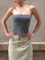 Slim fit dark grey strapless tube top for women worn with cargo skirt outdoors - XS / Dark Gray