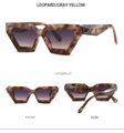 Detail view of leopard geometric sunglasses with gray yellow gradient lenses from multiple angles - Purple Tortoise Frame Gray Brown Lens