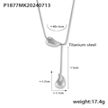Collana in acciaio al titanio argento con nappa e ciondoli a goccia martellati - P1877-Collana a Doppia Goccia Colore Acciaio
