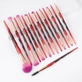 Set di 15 pennelli trucco con manici in cristallo rosso e setole rosa sfumate - 15 Pezzi Sfumato Nero