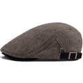 Klassieke bruine visgraat flat cap met zwarte klep en verstelbare metalen gesp - Verstelbaar / Khaki