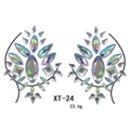 Macro detail of XT-24 resin rhinestone chest jewels with iridescent teardrop gems - XT-24 AB Rhinestone Nipple Covers