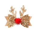 Pinza de reno dorada con lentejuelas, pompón rojo y lazo para Navidad - Paquete Individual / Lazo Dorado-Versión de Purpurina