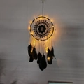 Handmade black dream catcher with woven net, soft goose feathers and warm LED light string - MS6013ACD Black with LED Light