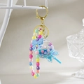 Cute lollipop quicksand keychain with blue liquid glitter and macaron beads - Chain Style [Blue]