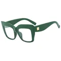 Dunkelgrüne Übergroße Cat-Eye Brille mit goldenen Quadrat-Metallakzenten am Bügel - Dunkelgrün