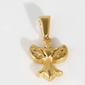 Macro view of gold-plated stainless steel angel pendant with heart and wings design - U01-Cross / Gold
