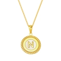 Collier en acier titane avec insert en nacre et pendentif lettre N dorée pour femme - Lettre N (S-P005-N)
