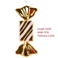 Golden candy-shaped Christmas ornament with pink glitter stripes and silver string hanging - 12CM Gold & White Square Candy Ornament