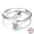 Authentischer S925 Sterling Silber Umarmungsring für Damen mit einzigartigem Händedesign - Einstellbar Offen / Silber