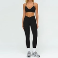 Set yoga nero da donna con reggiseno sportivo a V e leggings a vita alta incrociata - Taglia S / Top E Pantaloni / Top e Pantaloni / Nero premium