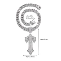 Silver iced out Cuban link chain with sword cross pendant and crystal rhinestones - Silver Letter I Pendant + 20in Cuban Chain