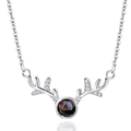 Silver reindeer necklace with a projection heart stone and fine crystal accents - Silver (0170)