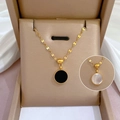 Titanium steel gold necklace featuring double-sided shell pendant in gift box - Gold
