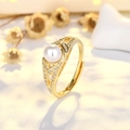 Elegant gold pearl ring with side crystal accents and adjustable open band design - Full Zircon Pearl (14K Gold Plated) / Gold