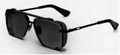 Retro black pilot sunglasses with metal double bridge and vintage side shields style - All Black Frame / Grey Gradient Lens
