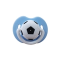 Light blue baby pacifier featuring a soccer ball motif and breathable silicone shield - All Silicone Ball Pacifier / Light Blue