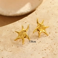 Macro detail of 18K gold plated starfish earrings with textured surface and 2.8cm dimensions - Polished Starfish Shape Stud Earrings