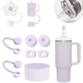 Lavender silicone spill-proof kit with flower straw covers and protective boot - Lavender Flower & Hexagon Set