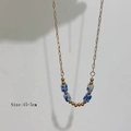 Gold stainless steel necklace featuring blue marble beads and square pendants - Blue Bead Chain (光链-蓝)
