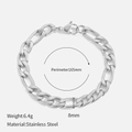 8mm gold plated stainless steel Figaro chain bracelet with lobster clasp and dimensions - 8MM-16.5CM / Silver